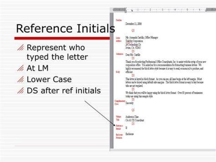 What is reference initials in a letter?